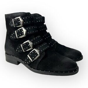 Miz Mooz Edgy Black Leather Studded Buckle Ankle Boots 37